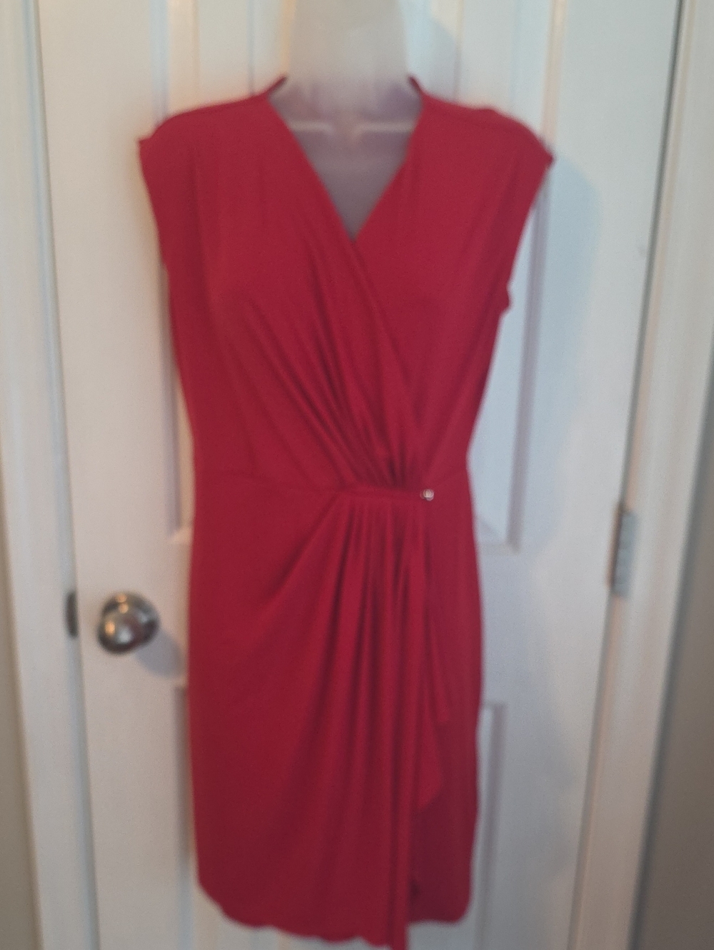 MICHAEL Michael Kors Red Faux-Wrap Gathered Midi Dress